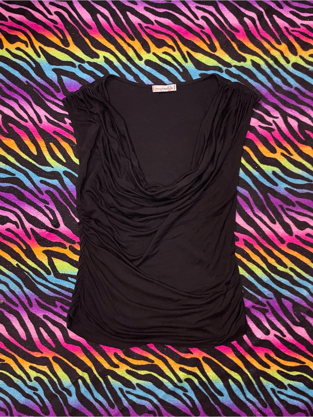 Black Ruched Draped Sleeve Top